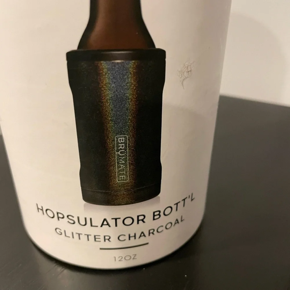 BrüMate Glitter Charcoal Hopsulator 12 oz. NEW! has adapter for bottle or can!